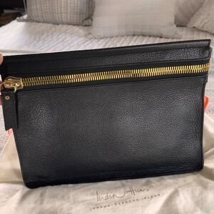 India Hicks "The Big Zipper" Black Pebbled Leather Clutch $145